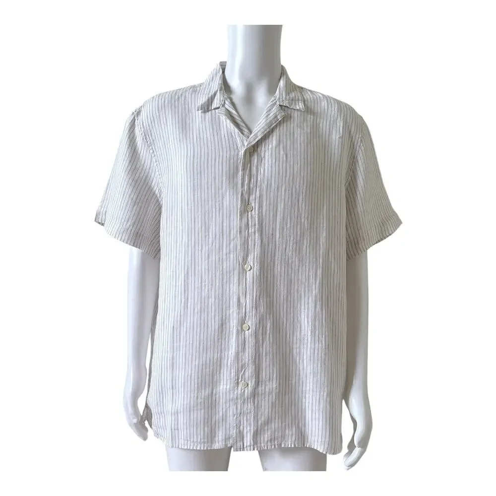 Banana Republic Linen Shirt Mens XL Relaxed Fit Striped Short Sleeve Button Up